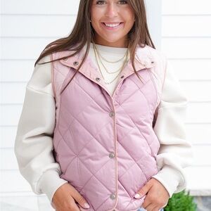 New Mystree Quilted Color block Vest Mauve – Size Small